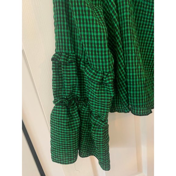 Topshop Green Black Ruffle Sleeve & Ruffle Neck Crop Top 14 - Picture 3 of 5